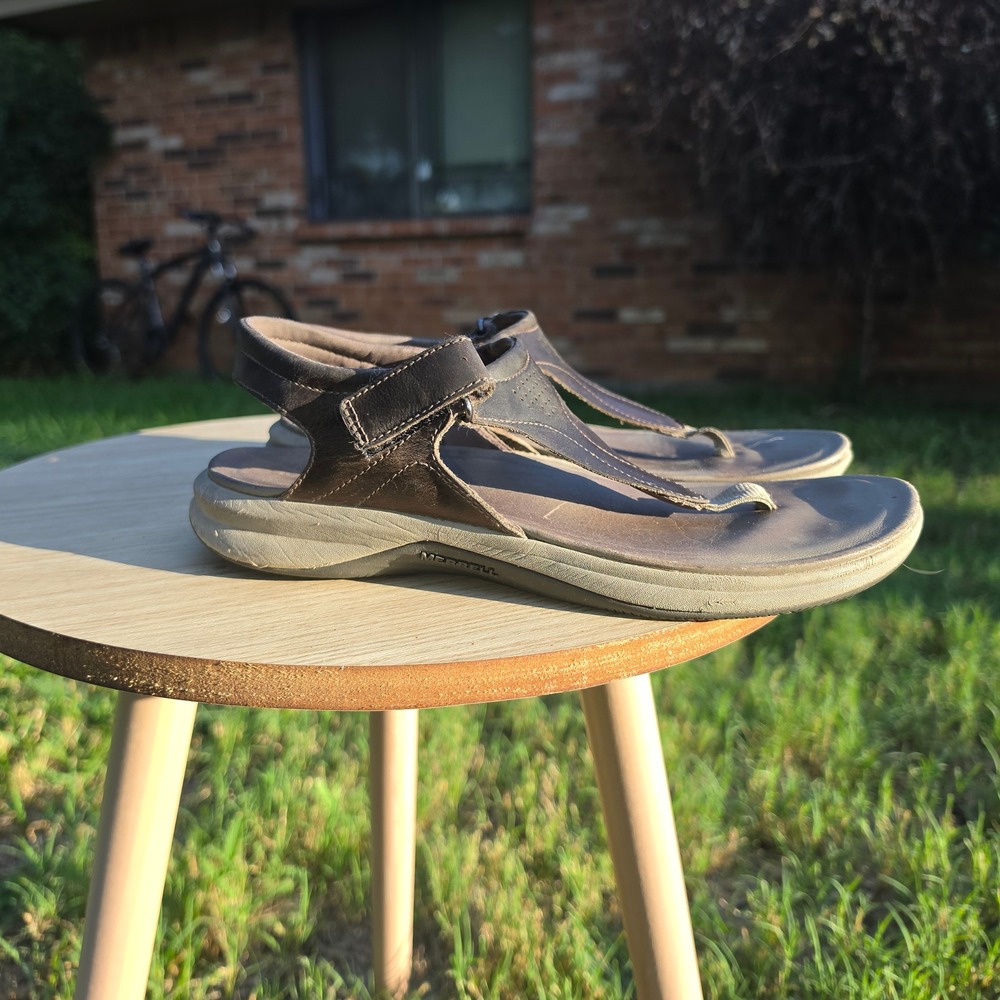 Merrell Siren Wrap Q2 Espresso Brown Leather Thong Sandals Outdoor Comfort - Picture 7 of 10